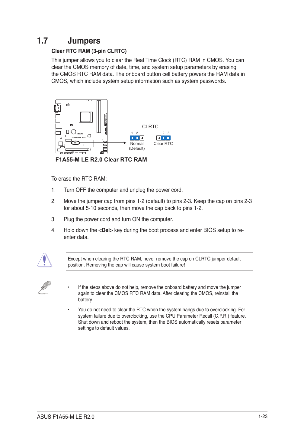 7 jumpers, Jumpers -23 | Asus F1A55-M LE R2.0 User Manual | Page 35 / 79