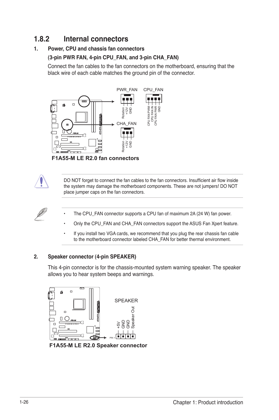 2 internal connectors, Internal connectors -26, Chapter 1: product introduction | Asus F1A55-M LE R2.0 User Manual | Page 38 / 79