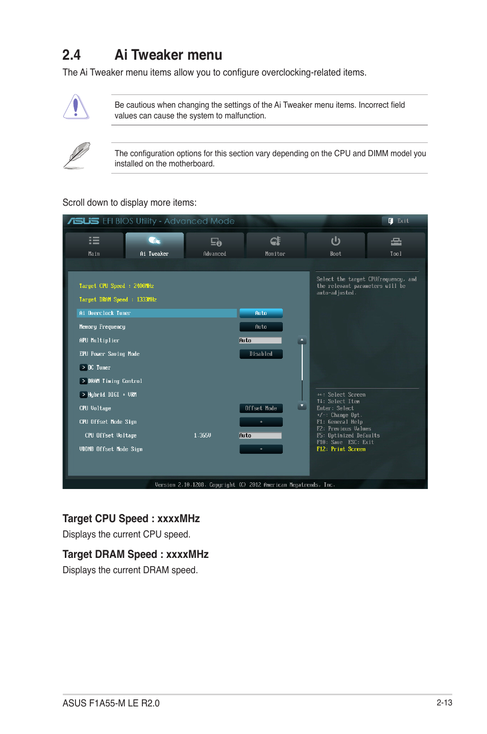 4 ai tweaker menu, Ai tweaker menu -13 | Asus F1A55-M LE R2.0 User Manual | Page 59 / 79