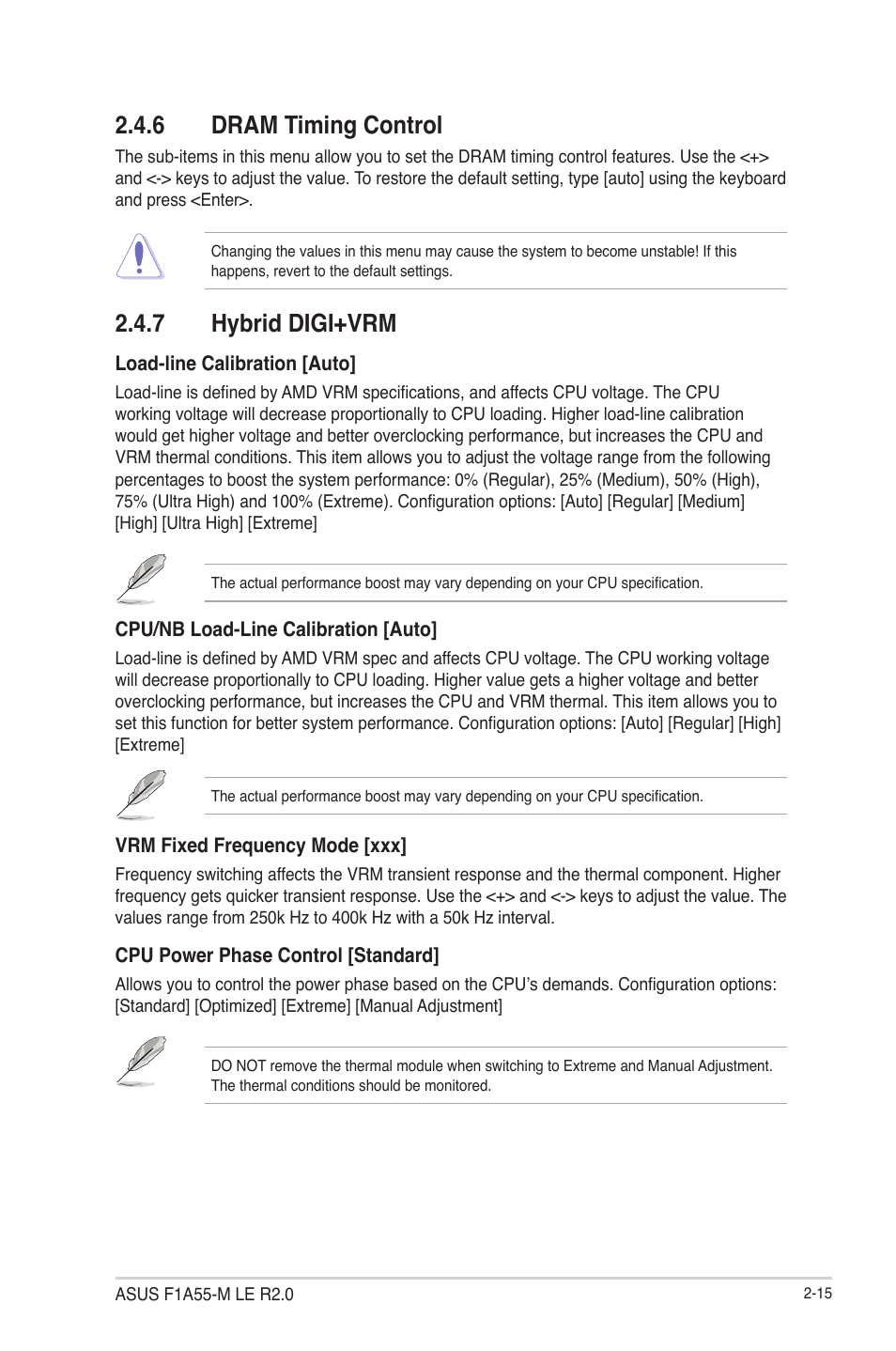 6 dram timing control, 7 hybrid digi+vrm, Dram timing control -15 | Hybrid digi+vrm -15 | Asus F1A55-M LE R2.0 User Manual | Page 61 / 79