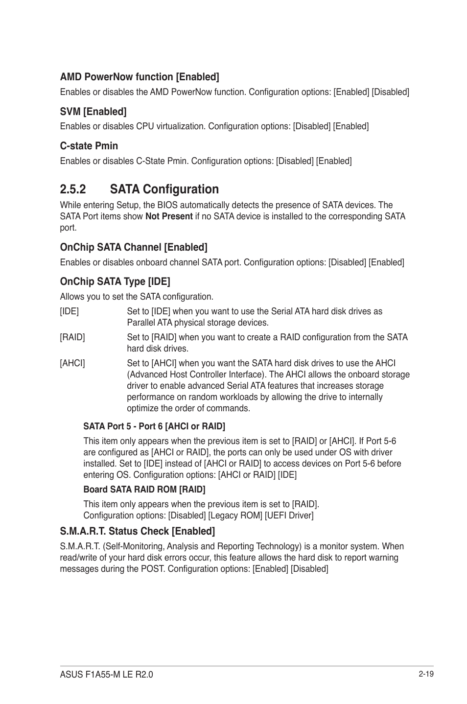 2 sata configuration, Sata configuration -19 | Asus F1A55-M LE R2.0 User Manual | Page 65 / 79