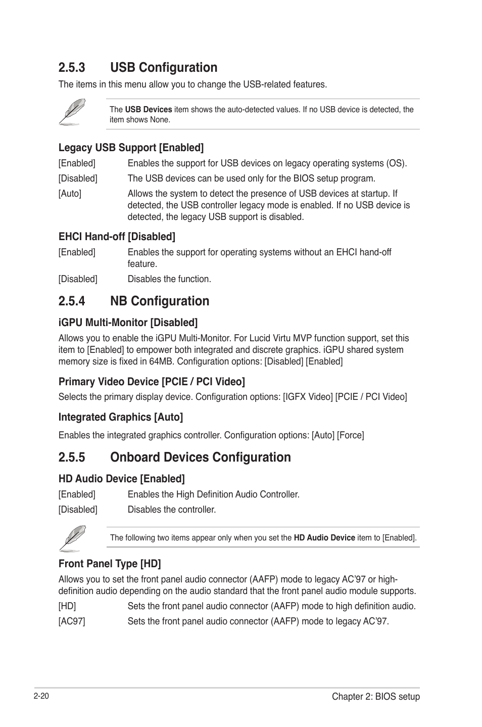 3 usb configuration, 4 nb configuration, 5 onboard devices configuration | Usb configuration -20, Nb configuration -20, Onboard devices configuration -20 | Asus F1A55-M LE R2.0 User Manual | Page 66 / 79