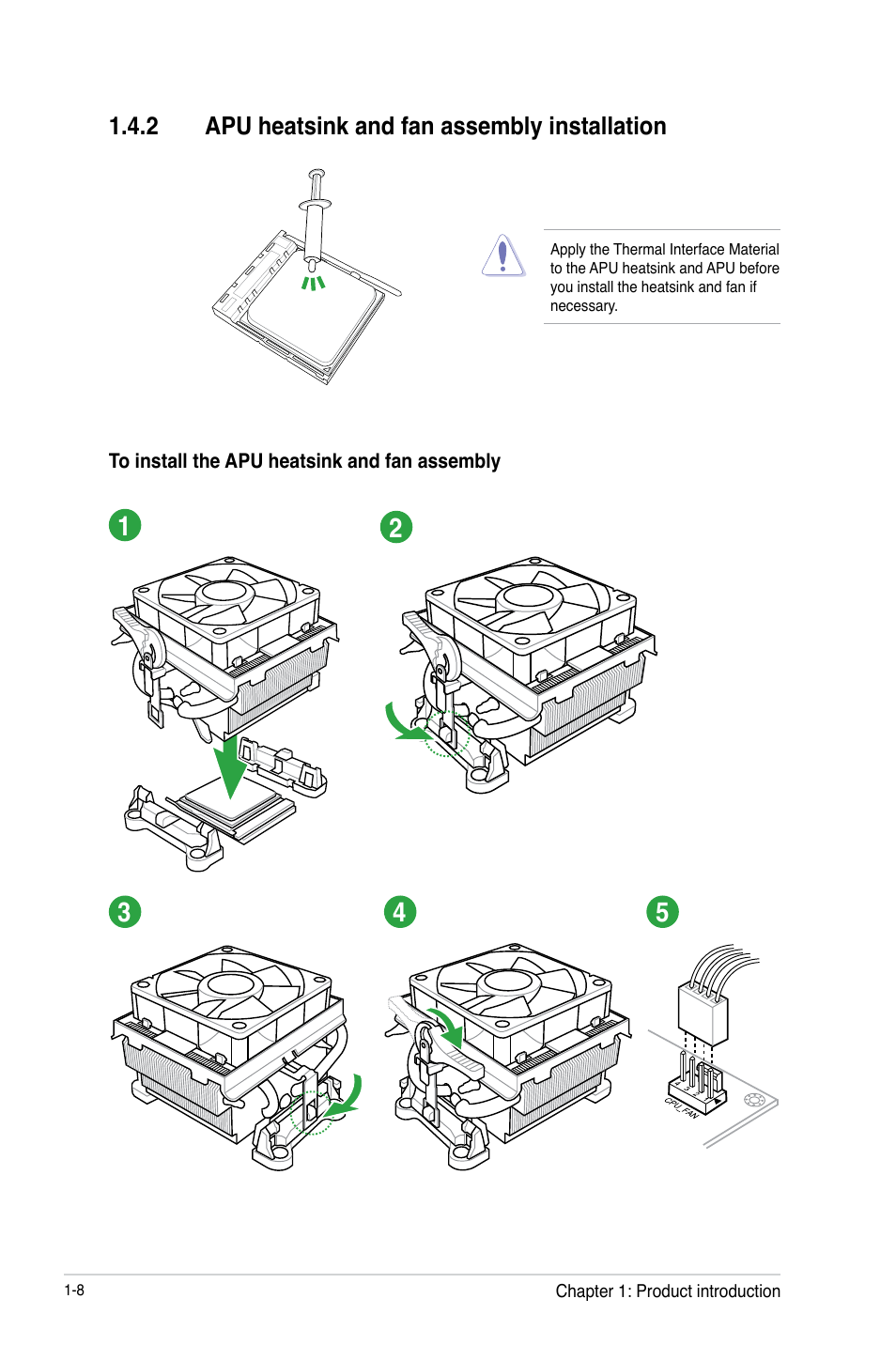 2 apu heatsink and fan assembly installation, Apu heatsink and fan assembly installation -8 | Asus A55-C User Manual | Page 20 / 72