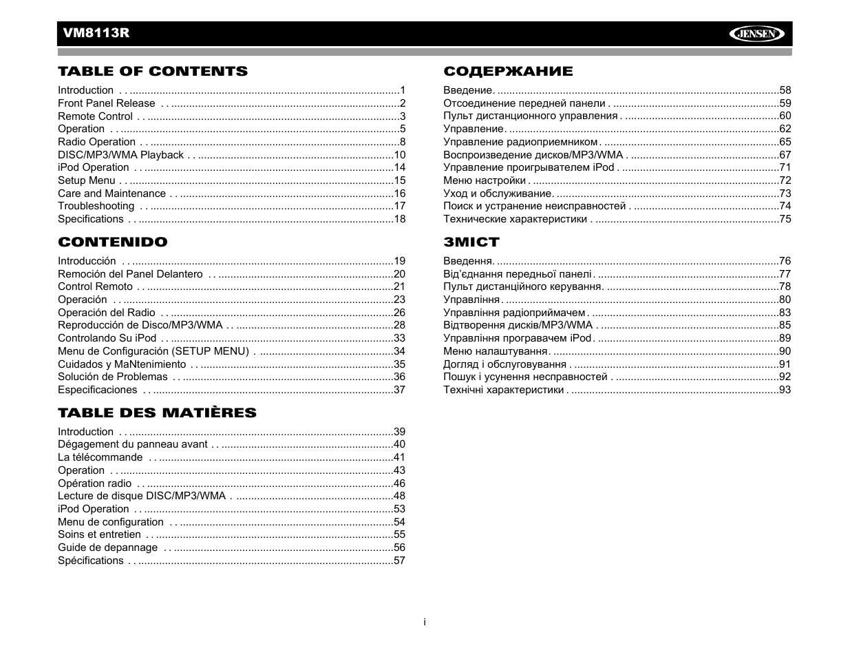 CHALLENGER VM8113R User Manual | Page 3 / 100