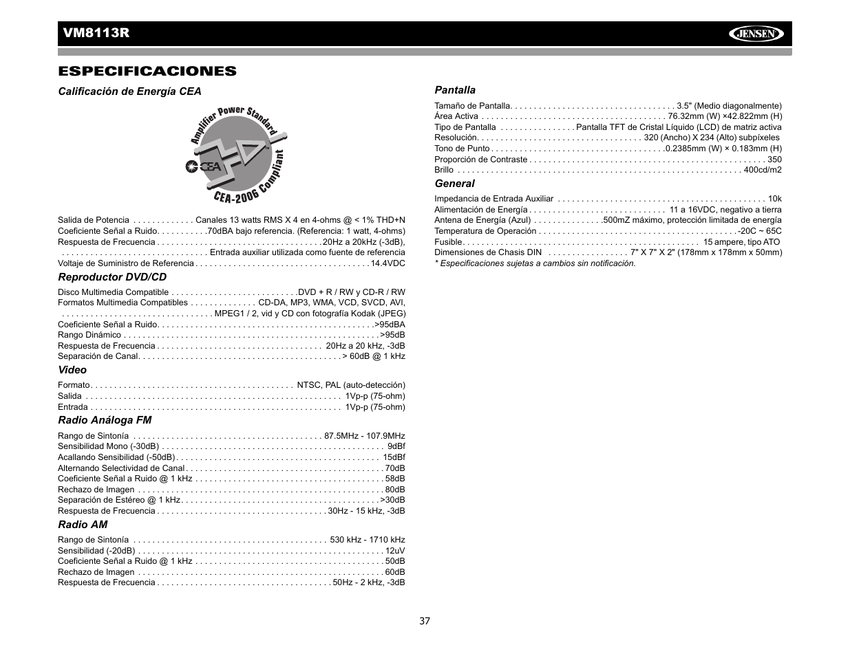 Vm8113 r especificaciones | CHALLENGER VM8113R User Manual | Page 41 / 100