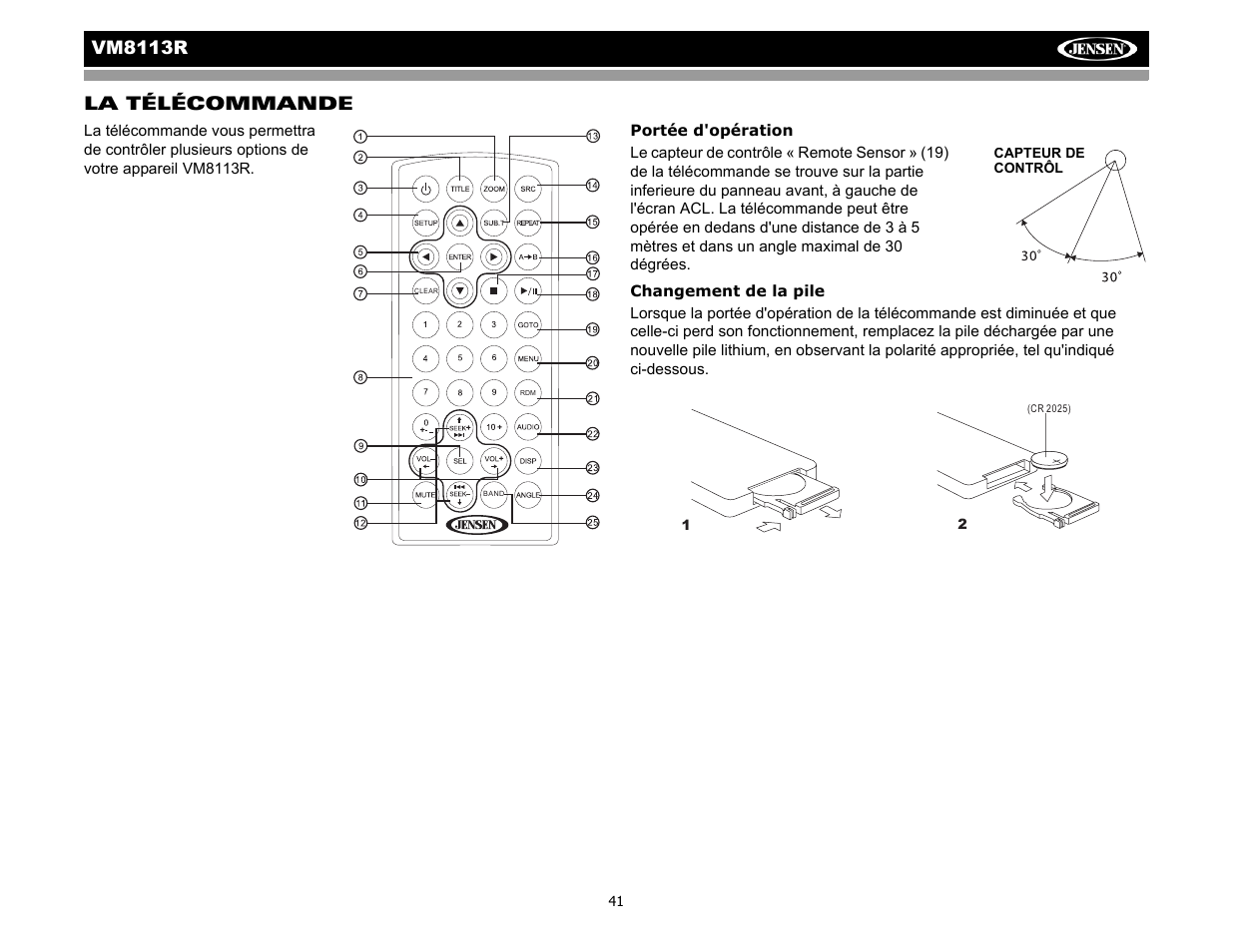 Vm8113 r la télécommande | CHALLENGER VM8113R User Manual | Page 45 / 100