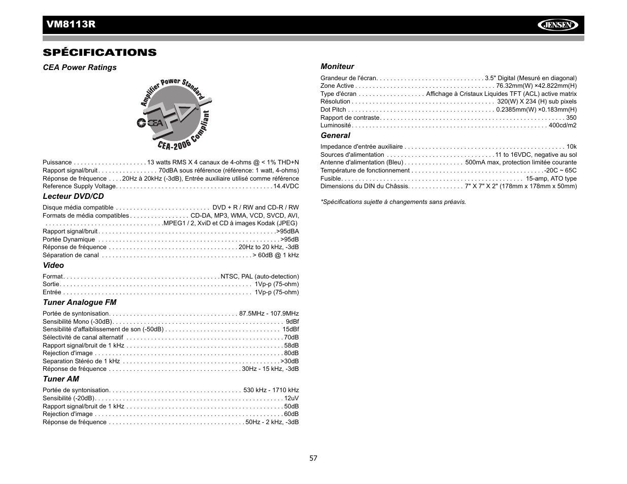 Vm8113 r spécifications | CHALLENGER VM8113R User Manual | Page 61 / 100