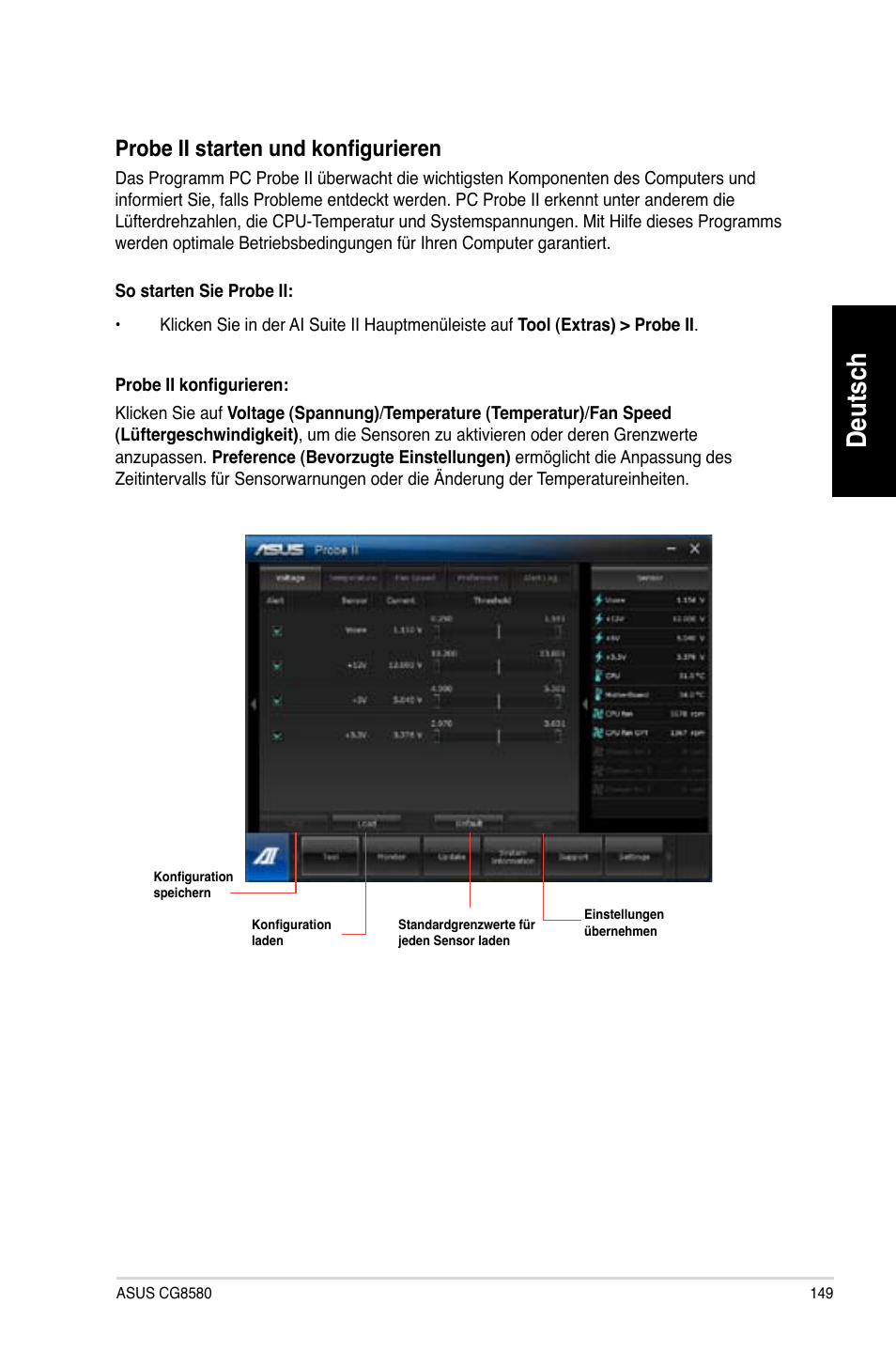 Deutsch, Probe ii starten und konfigurieren | Asus CG8580 User Manual | Page 151 / 662