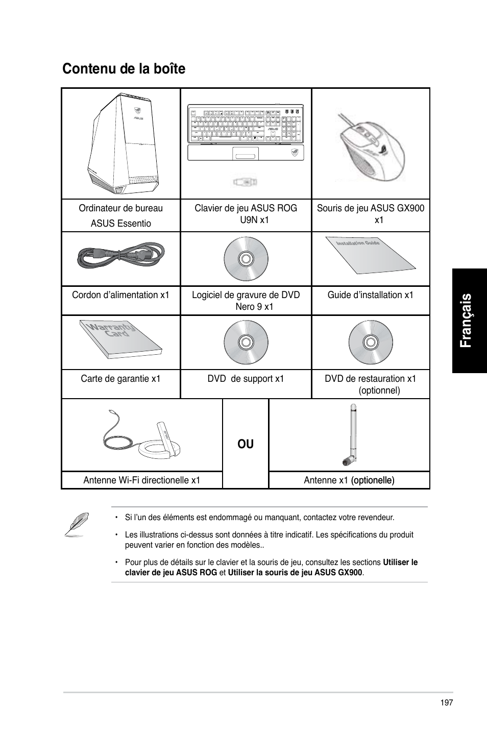 Contenu de la boîte, Français, Français contenu.de.la.boîte | Asus CG8580 User Manual | Page 199 / 662