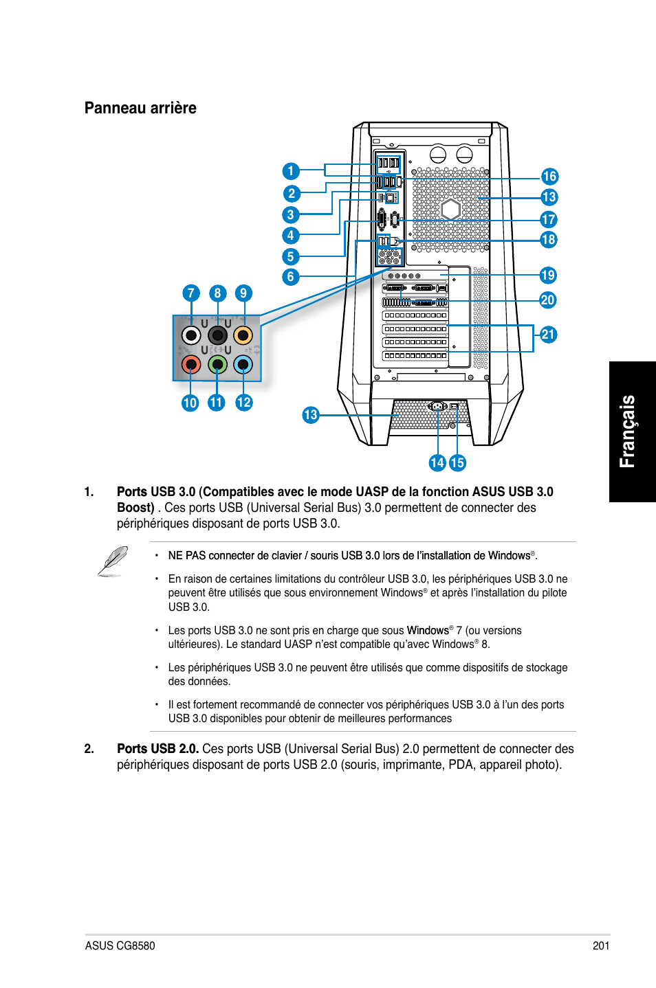 Français, Panneau.arrière | Asus CG8580 User Manual | Page 203 / 662