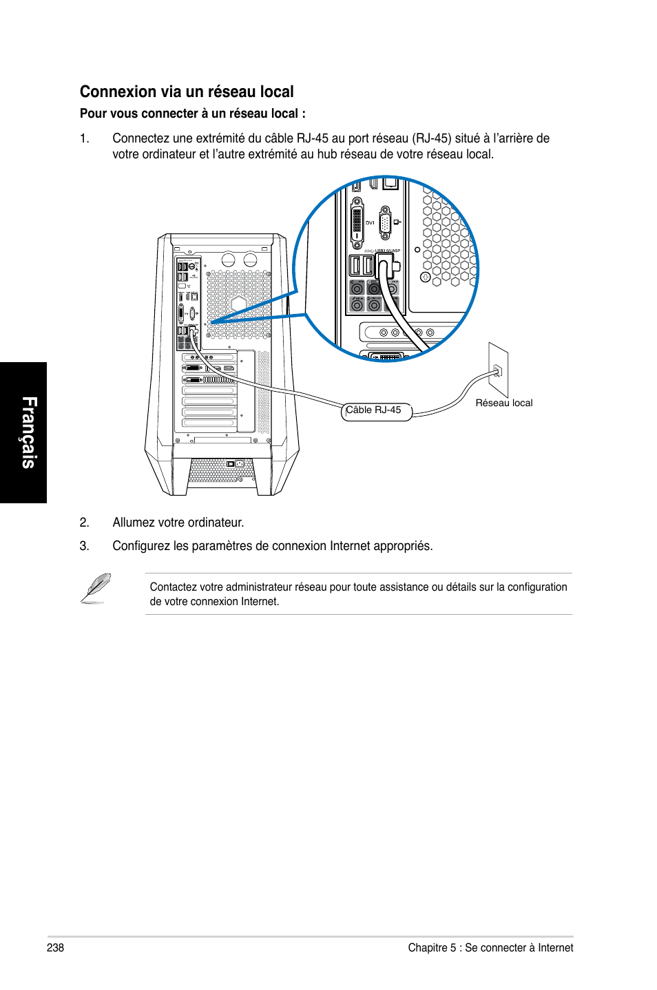 Français, Connexion.via.un.réseau.local | Asus CG8580 User Manual | Page 240 / 662