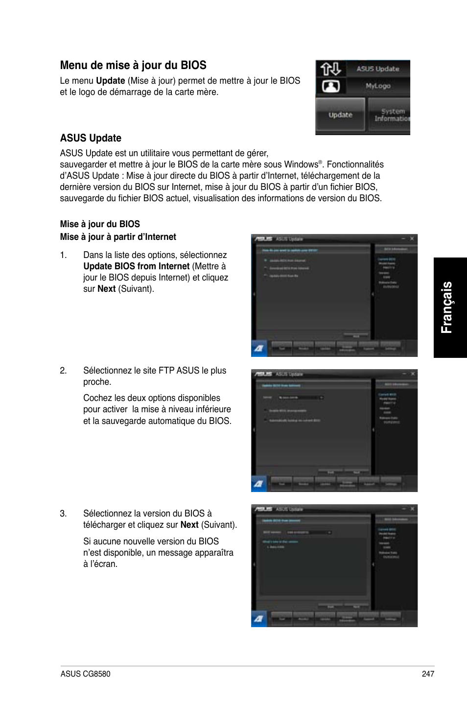 Français, Menu.de.mise.à.jour.du.bios | Asus CG8580 User Manual | Page 249 / 662