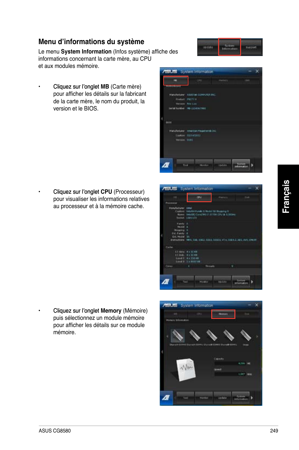 Français, Menu.d’informations.du.système | Asus CG8580 User Manual | Page 251 / 662