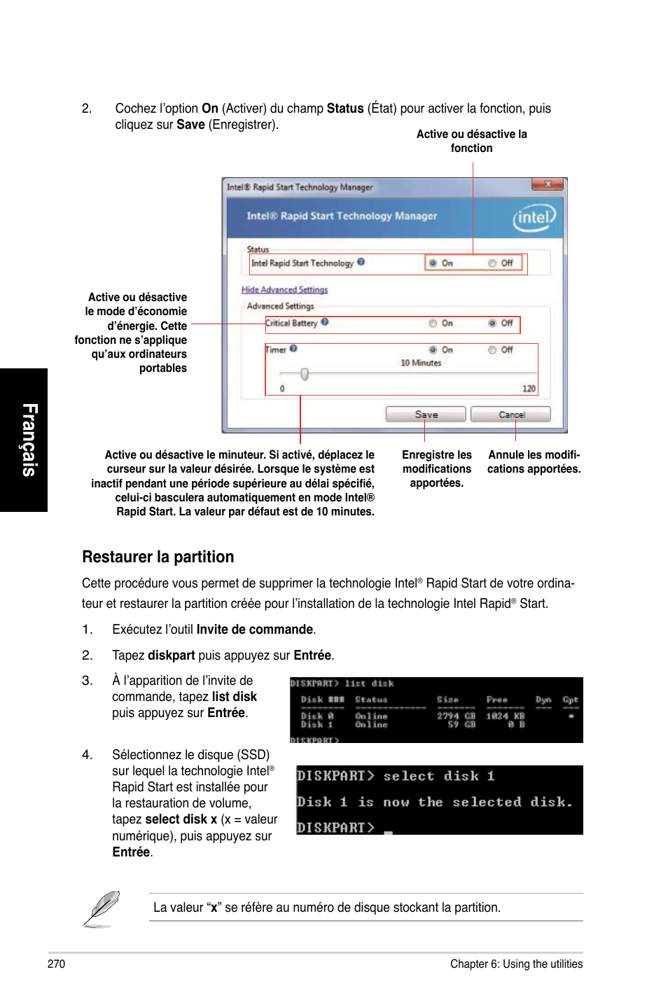 Français, Restaurer.la.partition | Asus CG8580 User Manual | Page 272 / 662