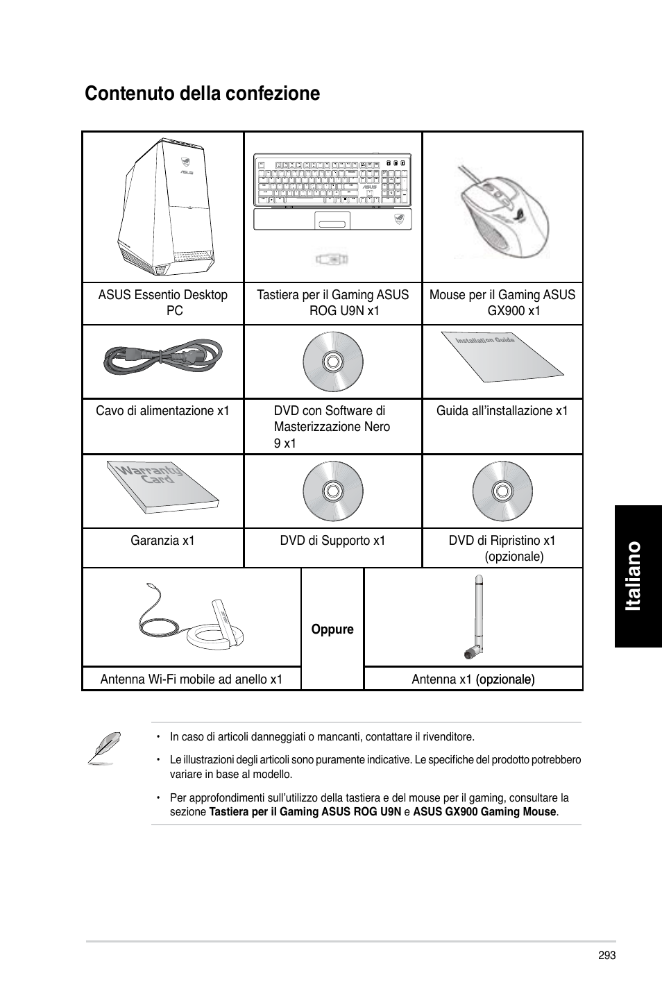 Contenuto della confezione, Italiano, Italiano contenuto.della.confezione | Asus CG8580 User Manual | Page 295 / 662