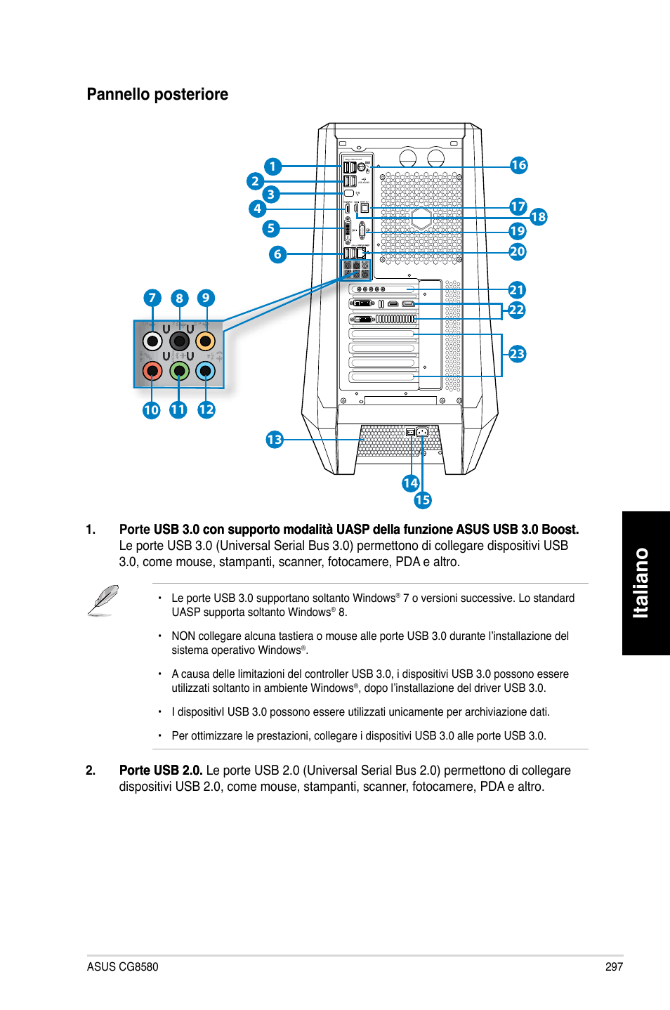 Italiano, Pannello.posteriore | Asus CG8580 User Manual | Page 299 / 662