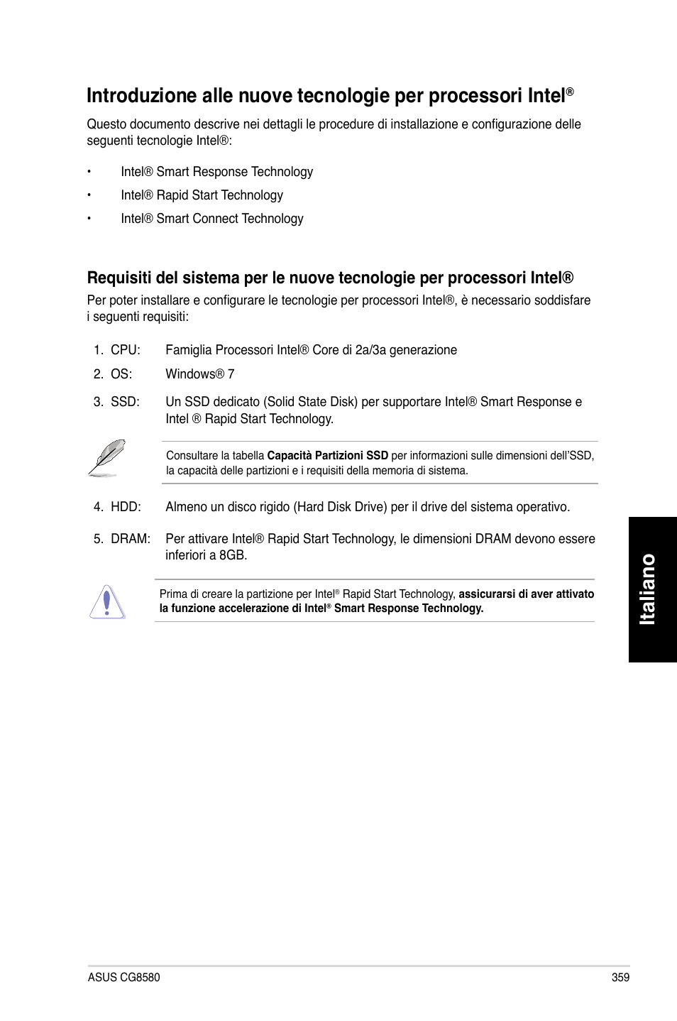 Capitolo 7, Analisi e risoluzione dei problemi, Italiano | Asus CG8580 User Manual | Page 361 / 662