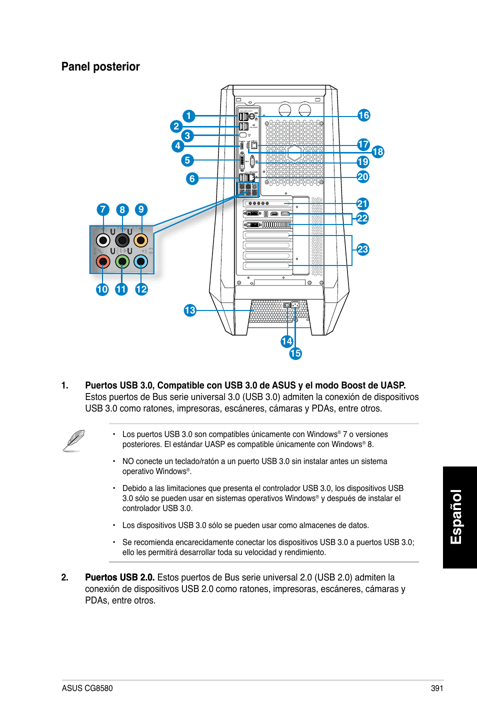 Español, Panel.posterior | Asus CG8580 User Manual | Page 393 / 662