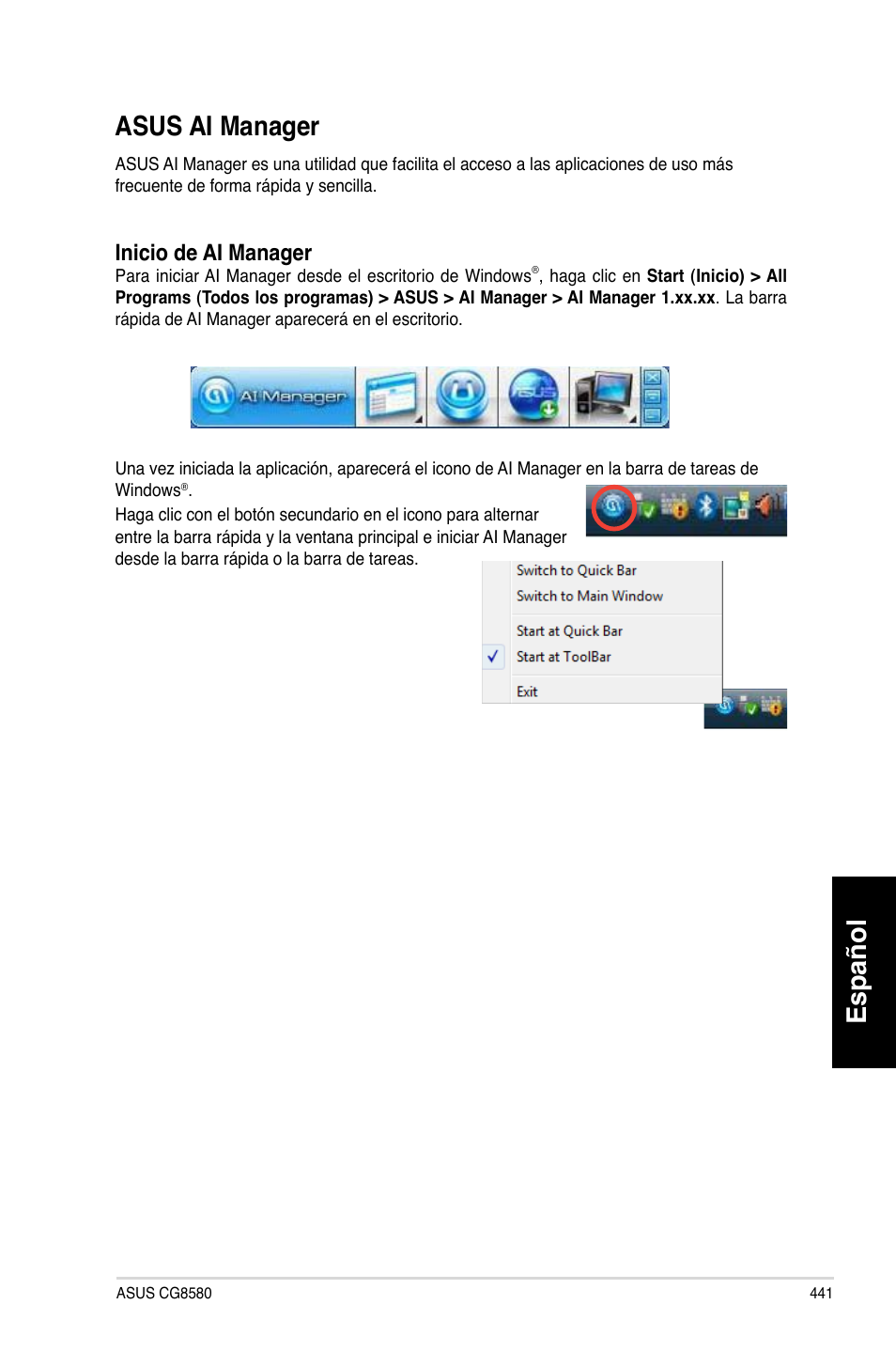 Asus ai manager, Español, Asus.ai.manager | Inicio.de.ai.manager | Asus CG8580 User Manual | Page 443 / 662