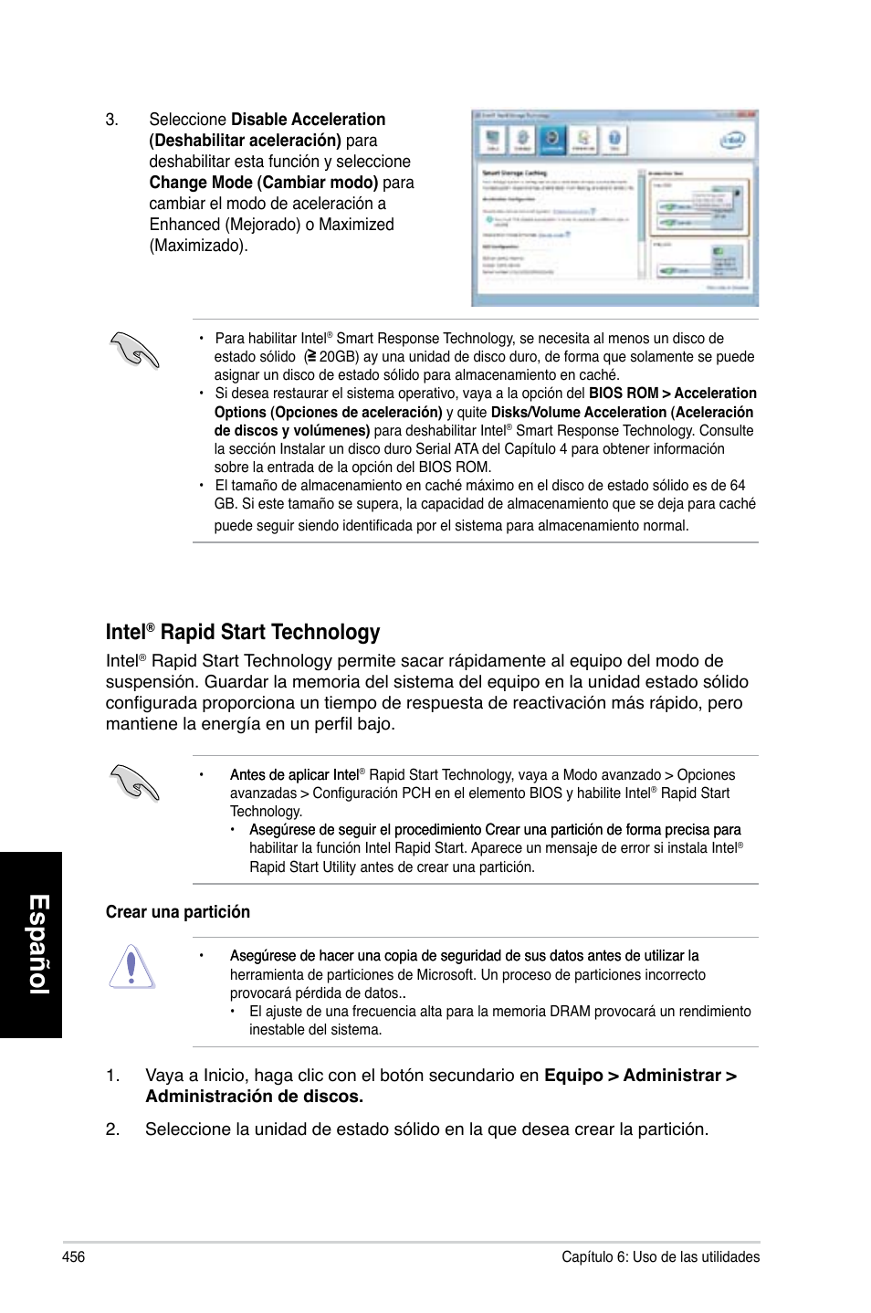 Español, Intel, Rapid.start.technology | Asus CG8580 User Manual | Page 458 / 662