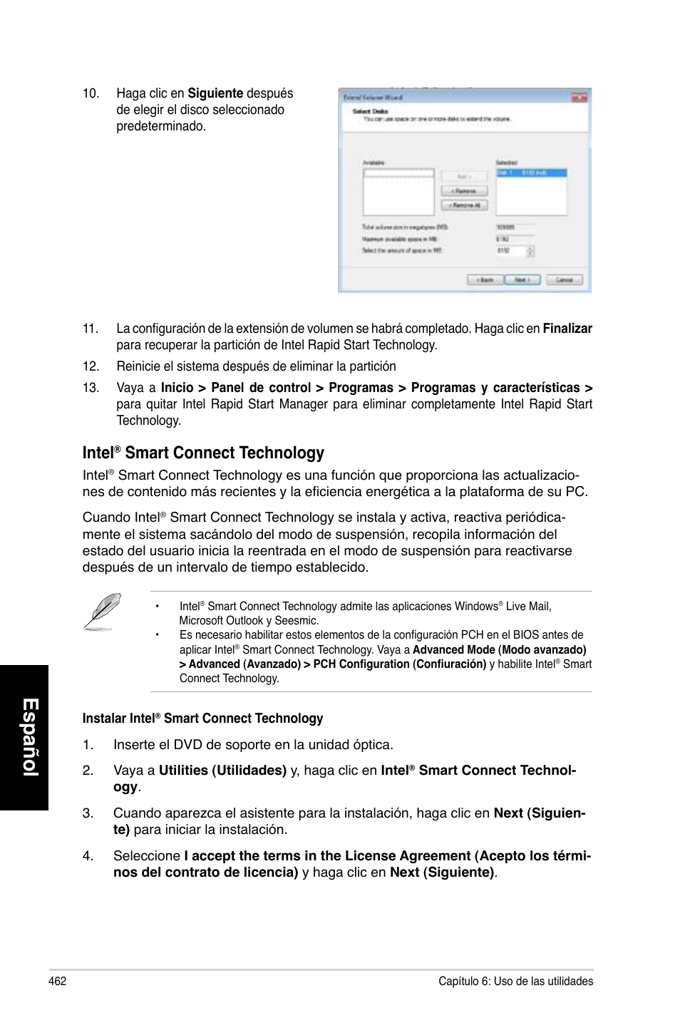 Español, Intel, Smart.connect.technology | Asus CG8580 User Manual | Page 464 / 662