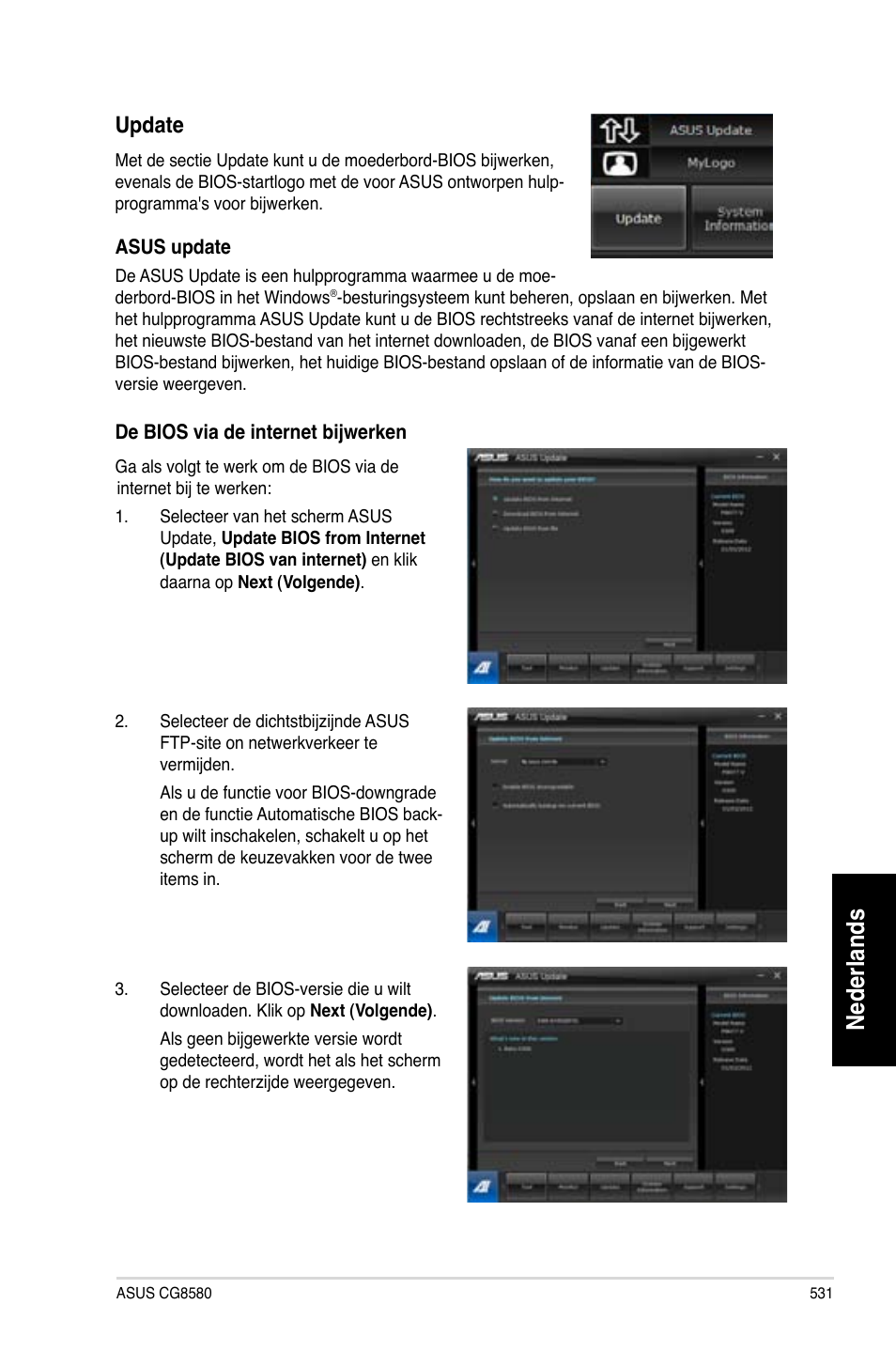 Nederlands, Update | Asus CG8580 User Manual | Page 533 / 662