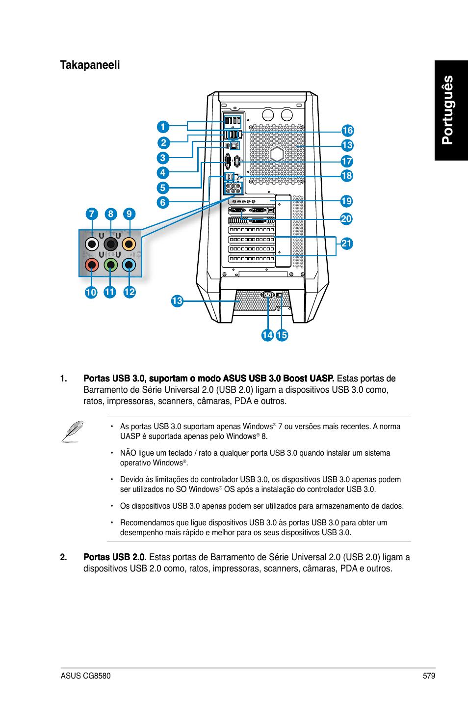 Português, Takapaneeli | Asus CG8580 User Manual | Page 581 / 662