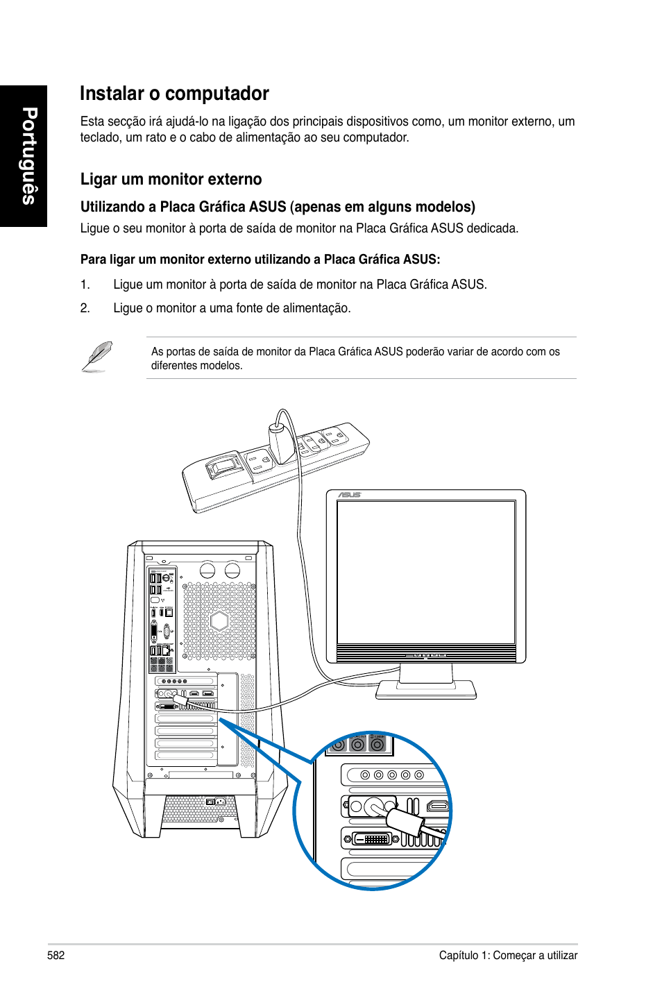 Instalar o computador, Português, Ligar.um.monitor.externo | Asus CG8580 User Manual | Page 584 / 662