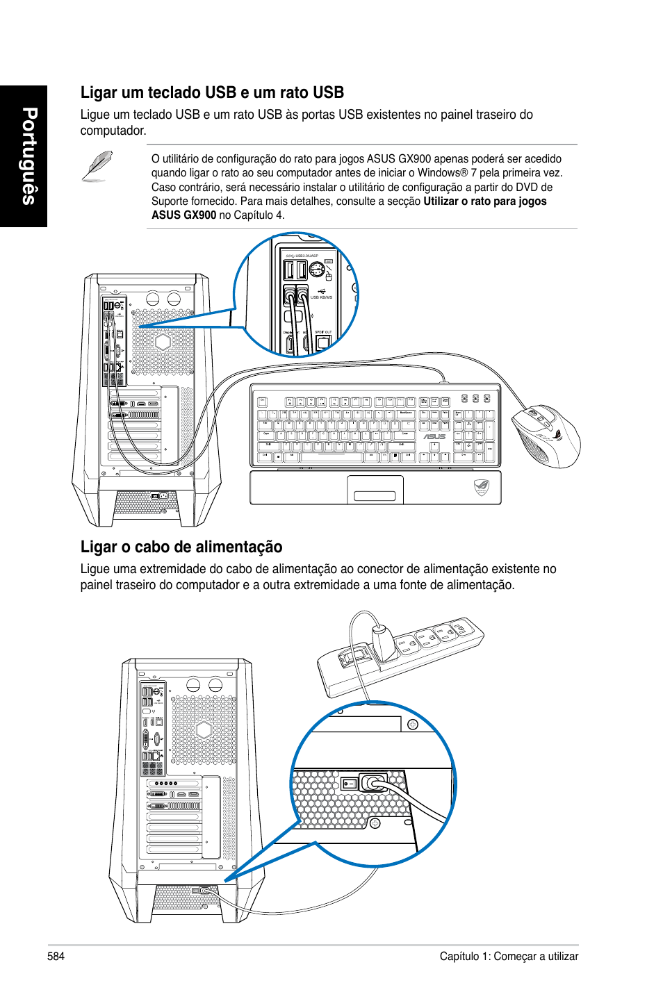 Português, Ligar.o.cabo.de.alimentação | Asus CG8580 User Manual | Page 586 / 662