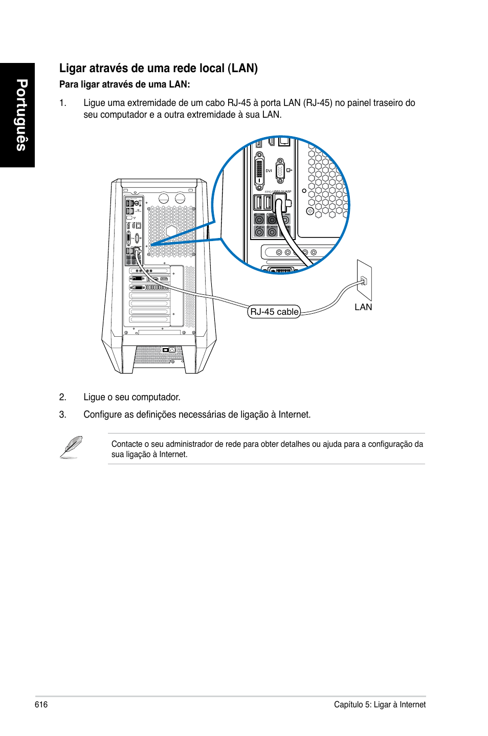 Português, Ligar.através.de.uma.rede.local.(lan) | Asus CG8580 User Manual | Page 618 / 662