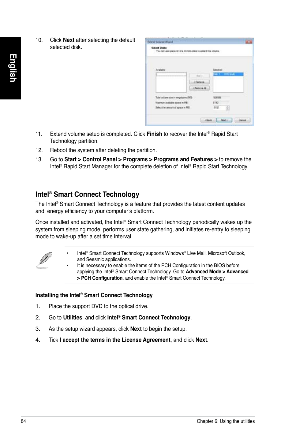 English, Intel, Smart.connect.technology | Asus CG8580 User Manual | Page 86 / 662