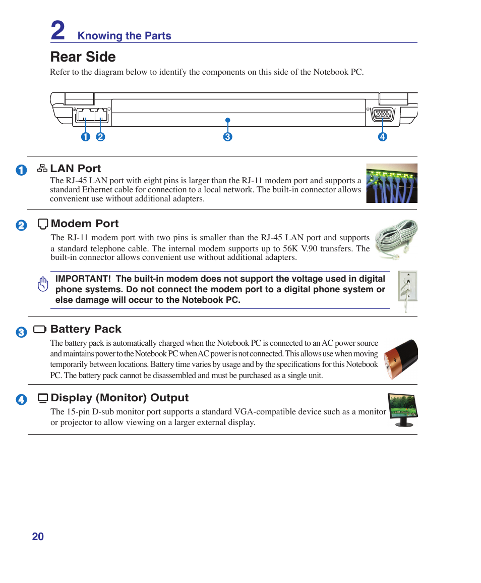 Rear side | Asus U3S User Manual | Page 20 / 62