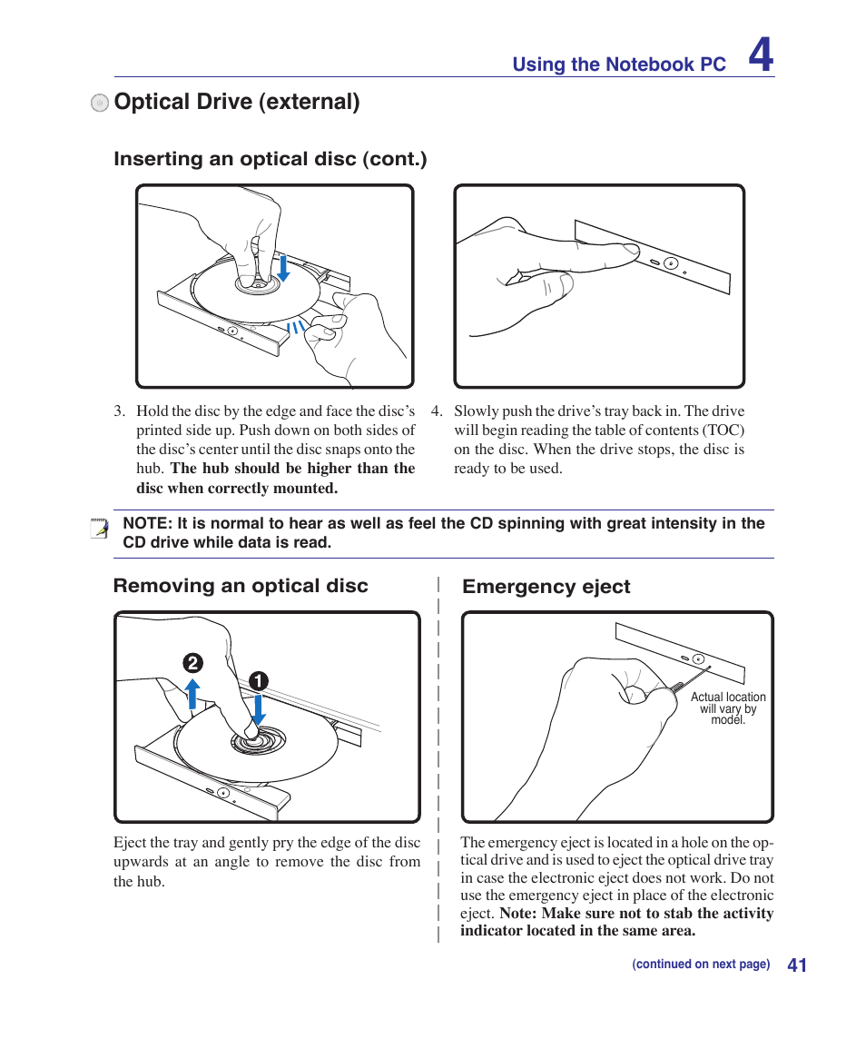 Optical drive (external) | Asus U3S User Manual | Page 41 / 62