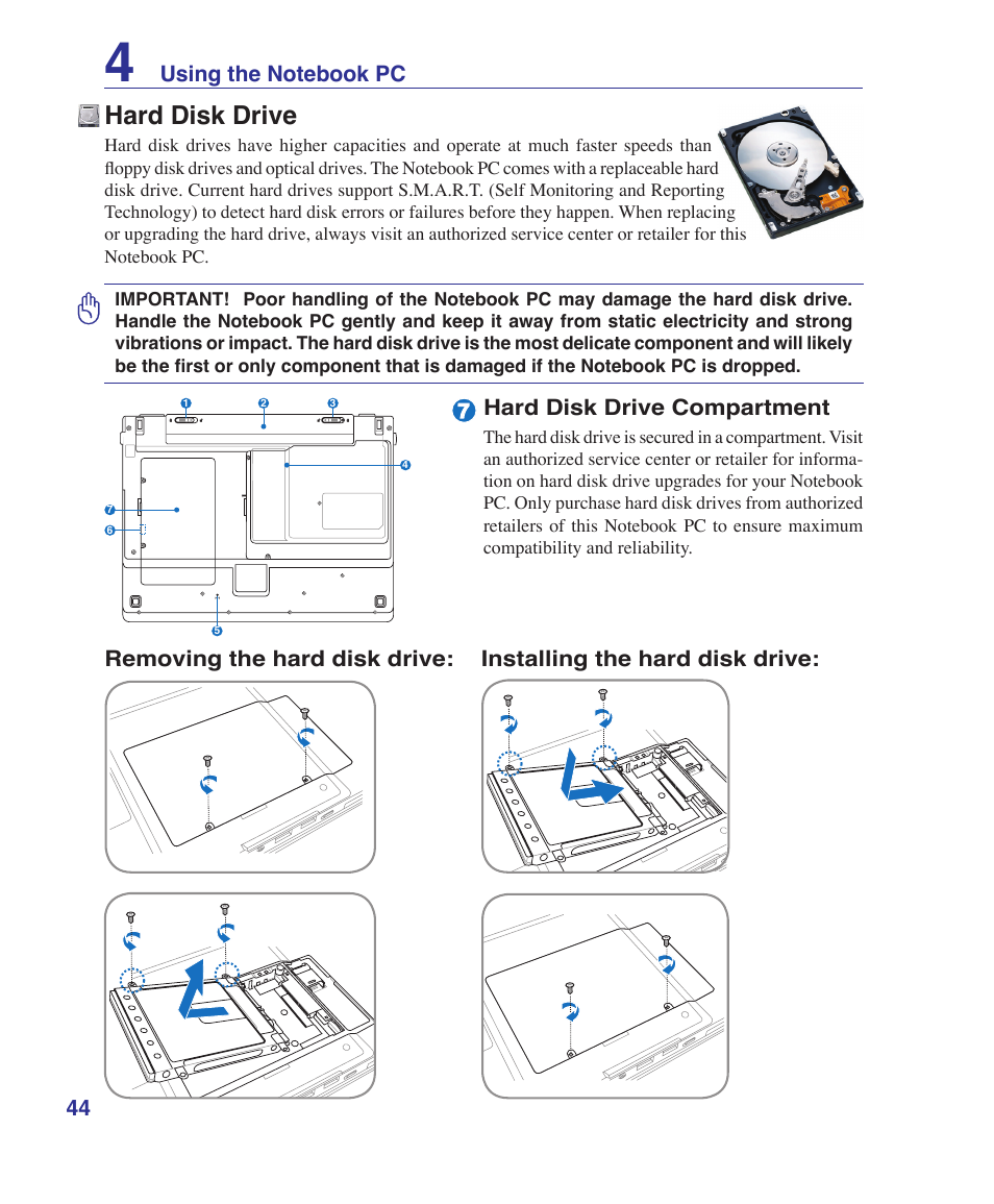 Hard disk drive | Asus U3S User Manual | Page 44 / 62