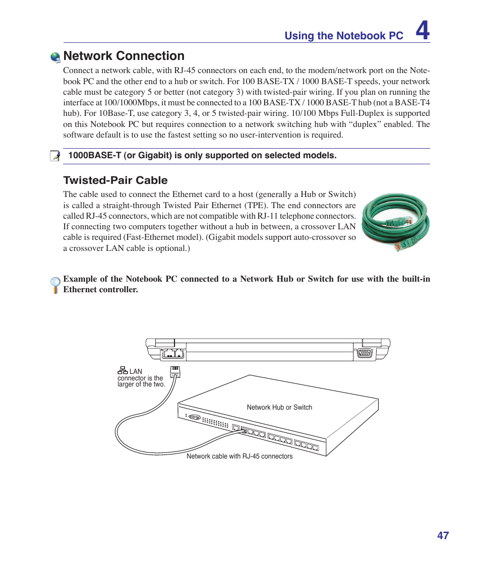 Network connection | Asus U3S User Manual | Page 47 / 62