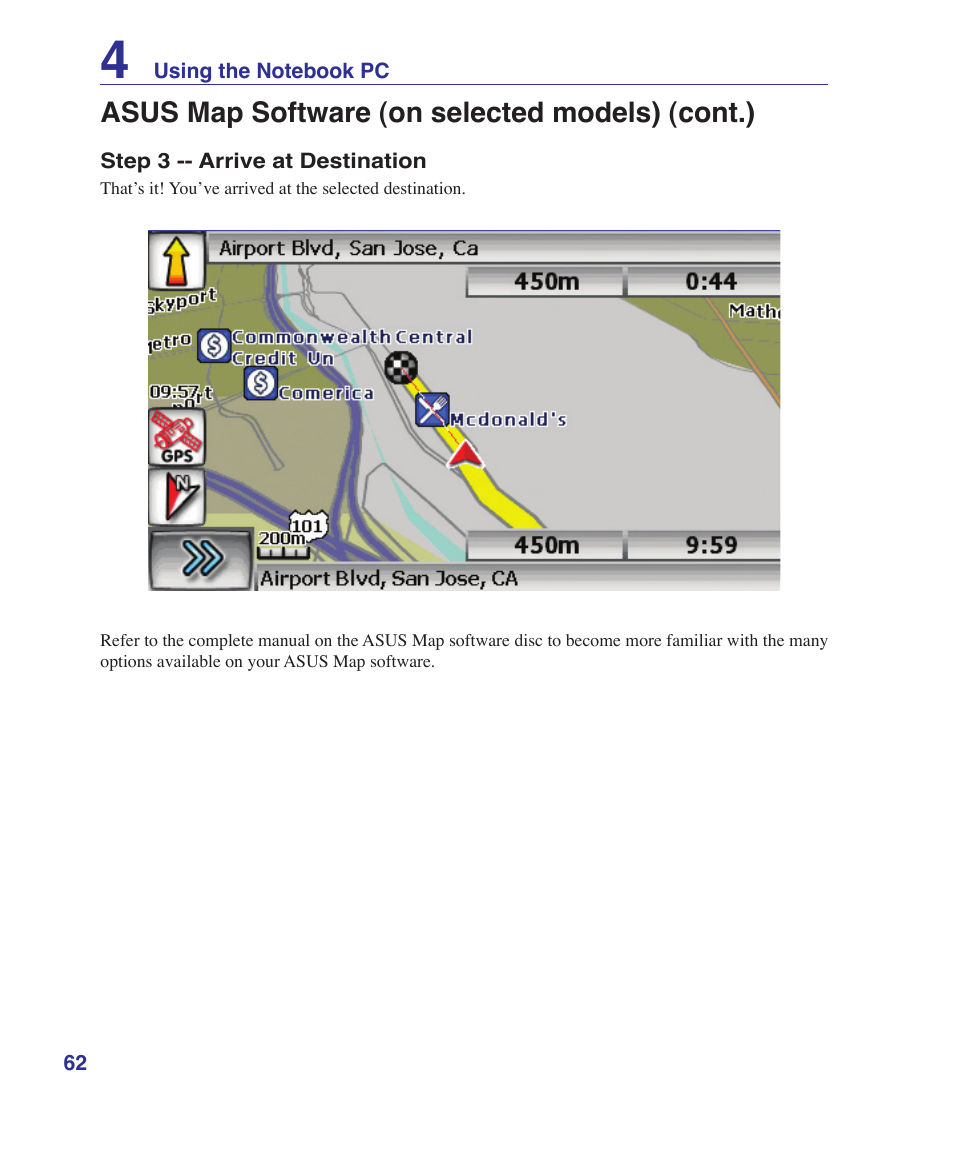 Asus map software (on selected models) (cont.) | Asus U3S User Manual | Page 62 / 62