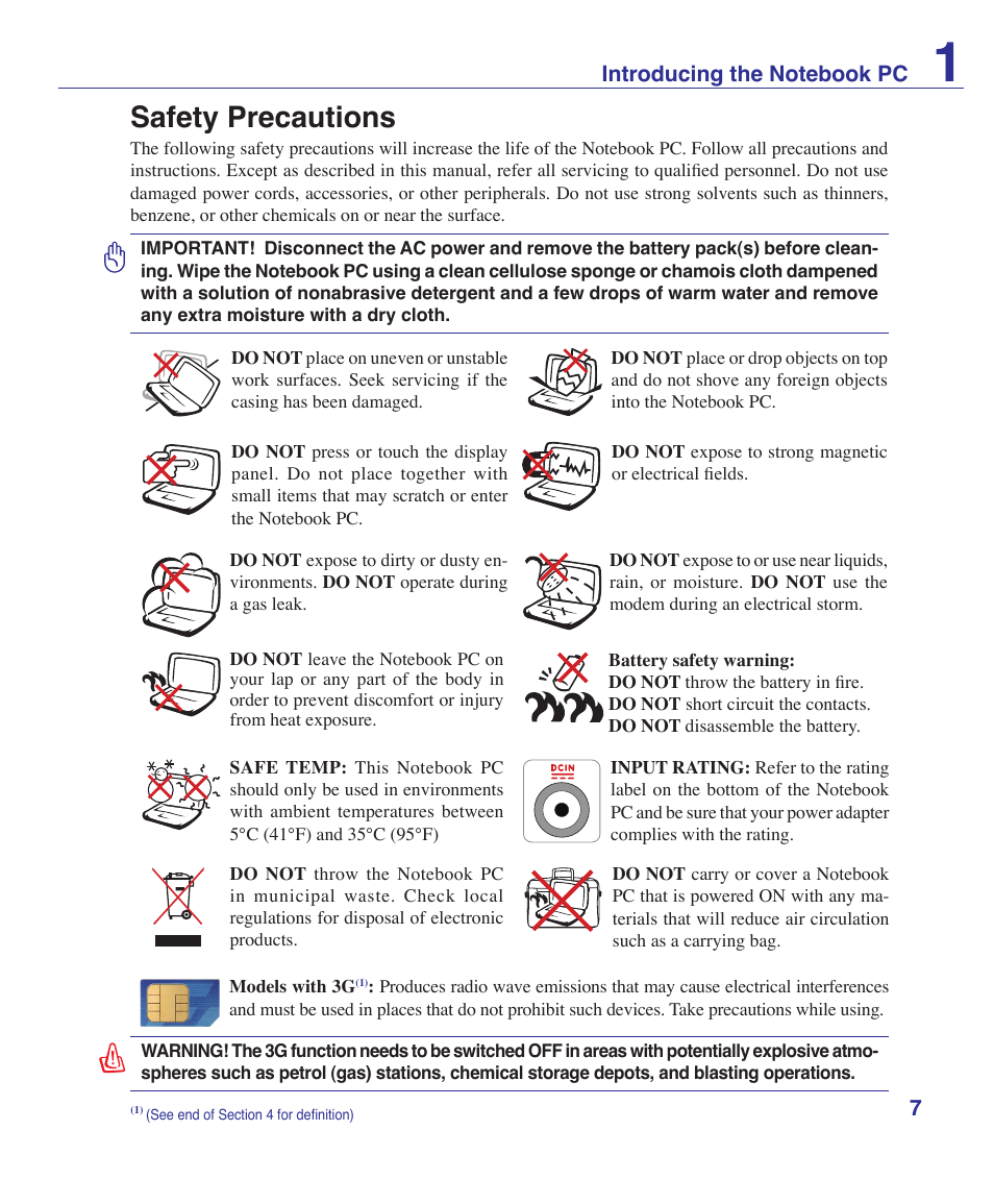 Safety precautions | Asus U3S User Manual | Page 7 / 62