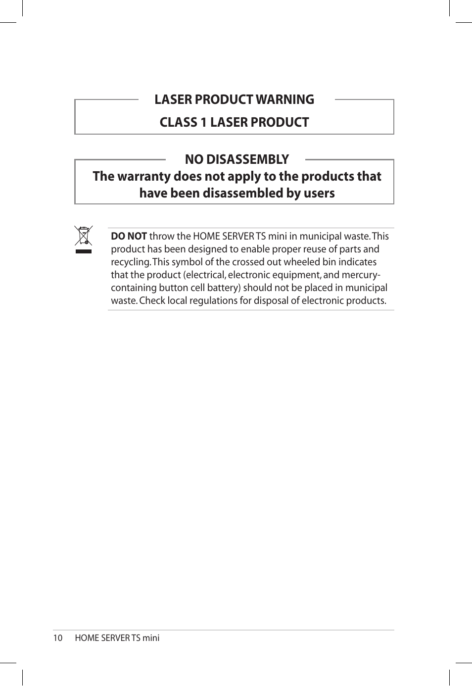 Class 1 laser product | Asus TS Mini User Manual | Page 10 / 112