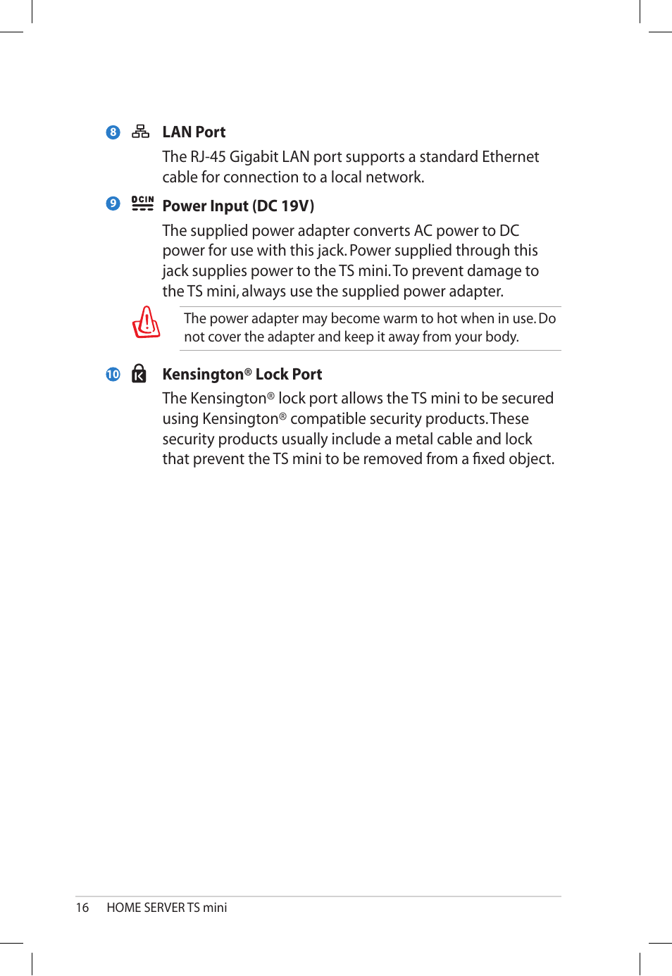 Asus TS Mini User Manual | Page 16 / 112