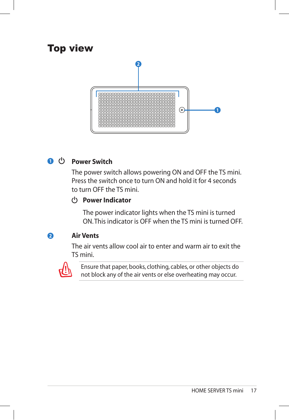 Top view | Asus TS Mini User Manual | Page 17 / 112
