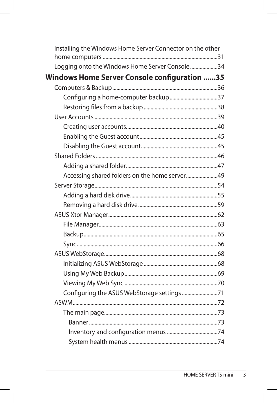 Windows.home.server.console.configuration | Asus TS Mini User Manual | Page 3 / 112