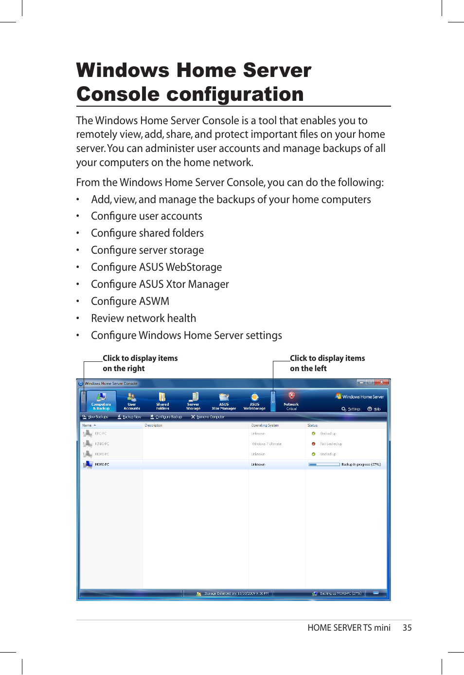 Windows home server console configuration, Windows.home.server.console.configuration | Asus TS Mini User Manual | Page 35 / 112