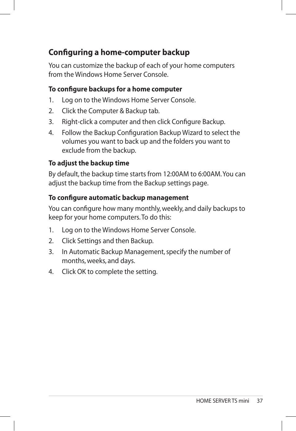 Configuring a home-computer backup, Configuring.a.home-computer.backup | Asus TS Mini User Manual | Page 37 / 112