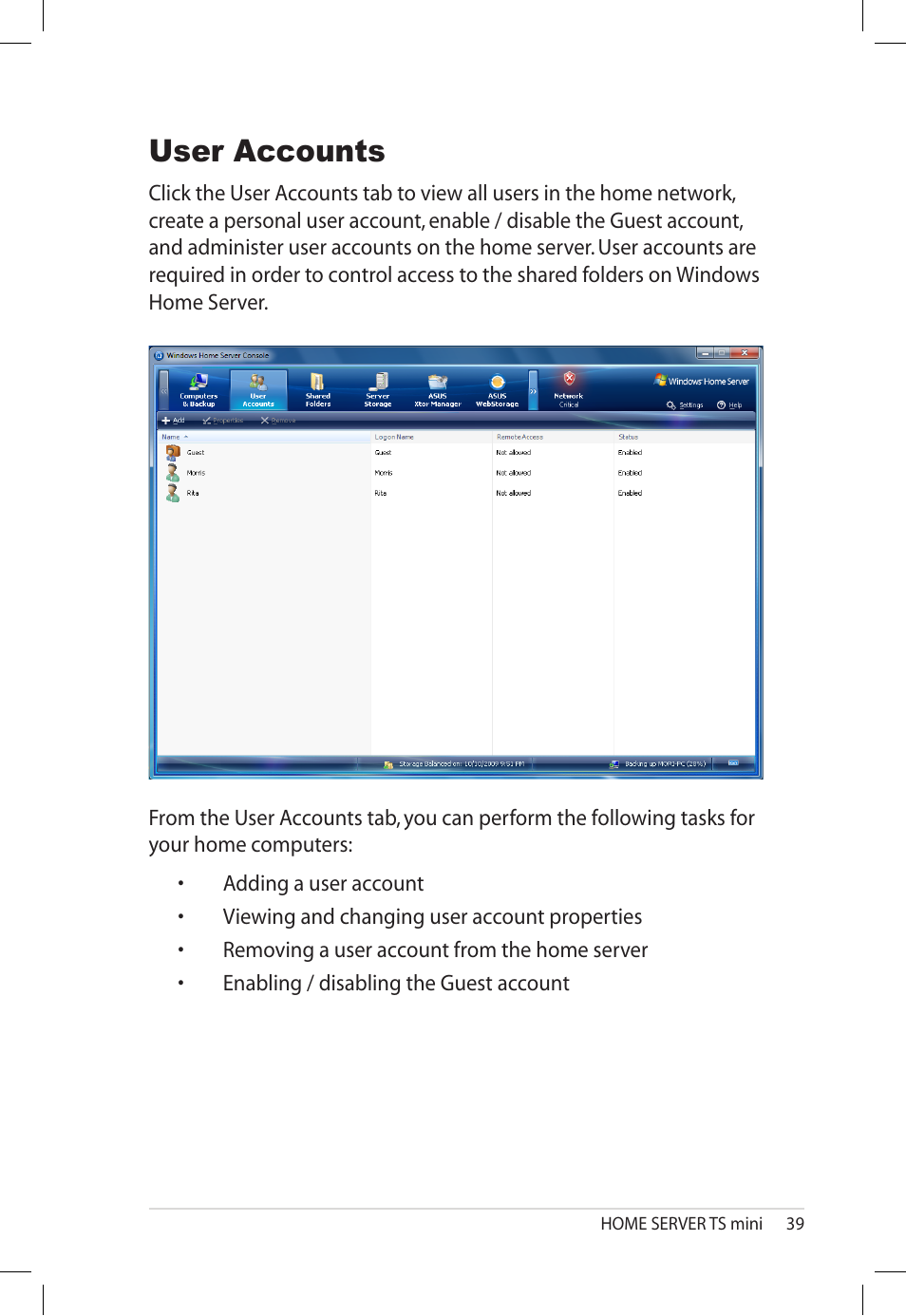 User accounts | Asus TS Mini User Manual | Page 39 / 112