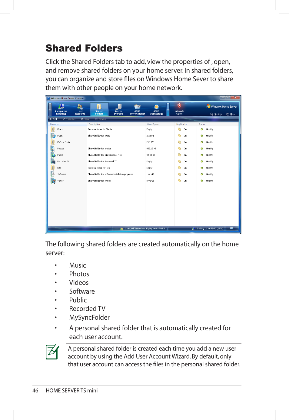 Shared folders | Asus TS Mini User Manual | Page 46 / 112
