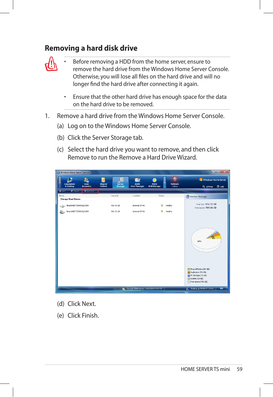 Removing a hard disk drive, Removing.a.hard.disk.drive | Asus TS Mini User Manual | Page 59 / 112