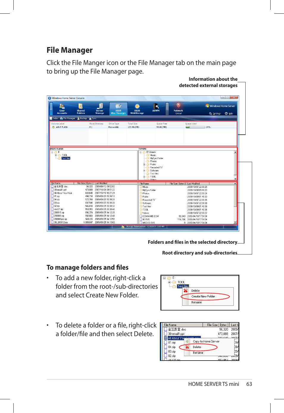 File manager, File.manager | Asus TS Mini User Manual | Page 63 / 112