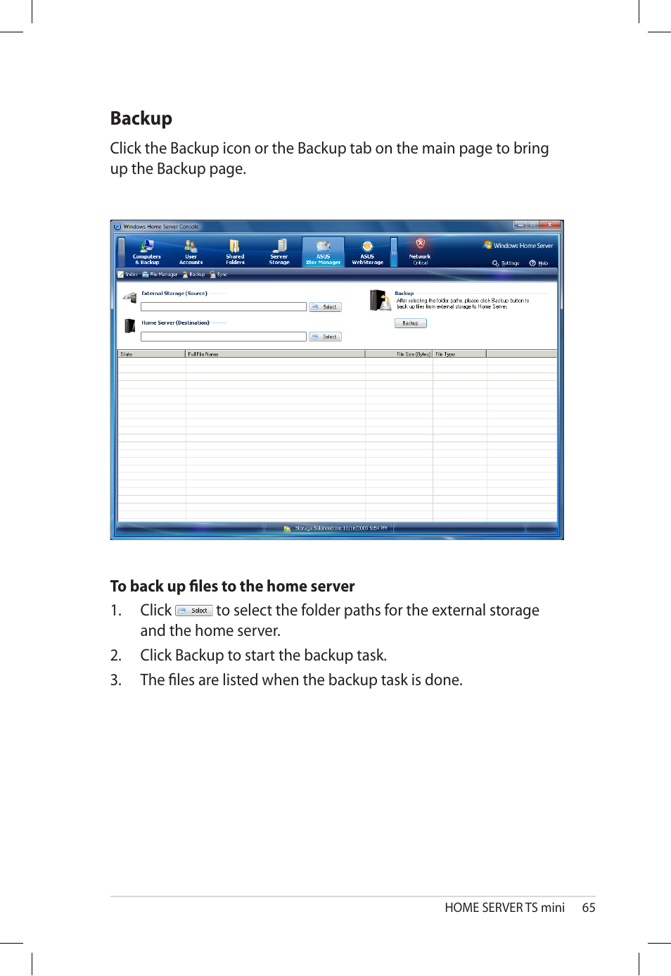 Backup | Asus TS Mini User Manual | Page 65 / 112