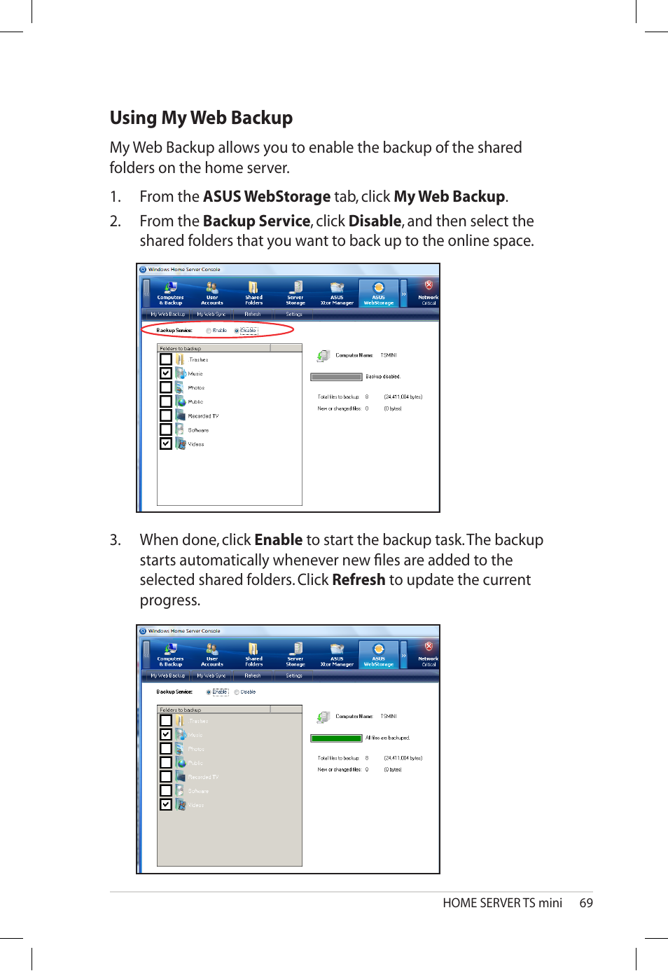 Using my web backup, Using.my.web.backup | Asus TS Mini User Manual | Page 69 / 112