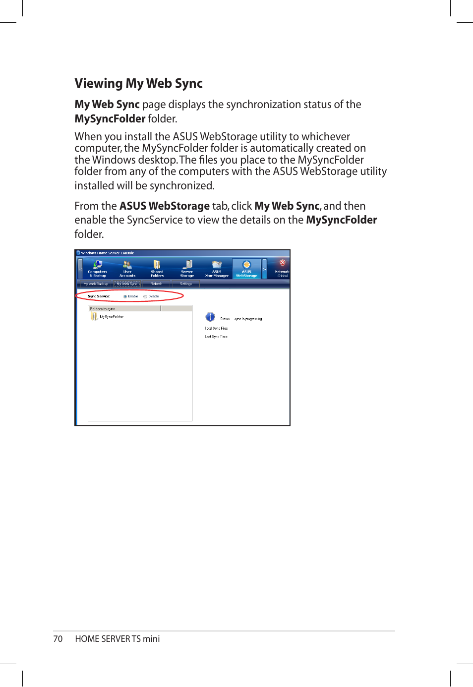 Viewing my web sync, Viewing.my.web.sync | Asus TS Mini User Manual | Page 70 / 112